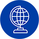 Icon white globe on blue circle